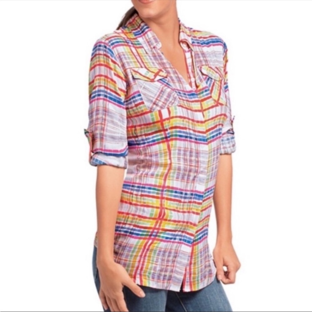 CAbi Cirque Shirt #797 Colorful Plaid Button Down Shirt Medium